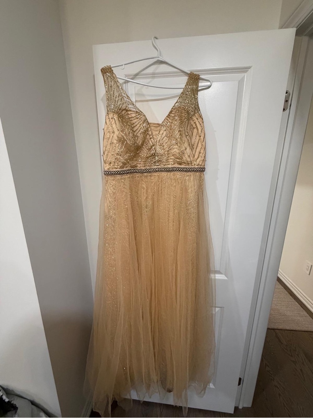 Elegant Gold Tulle Evening Gown